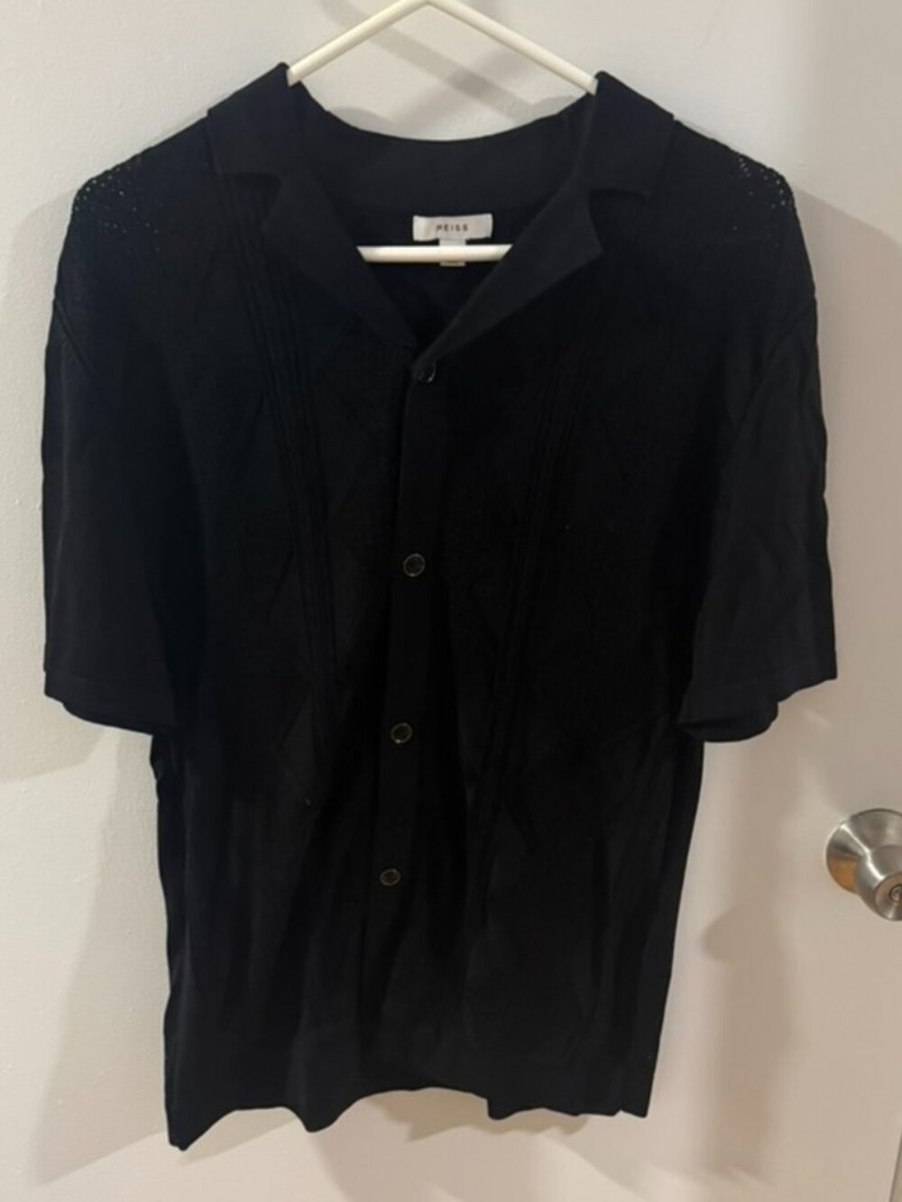 Men's Reiss Crochet Short Sleeve Button-Up